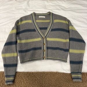 Urban Outfitters Gray and Yellow Striped Button-down Cardigan